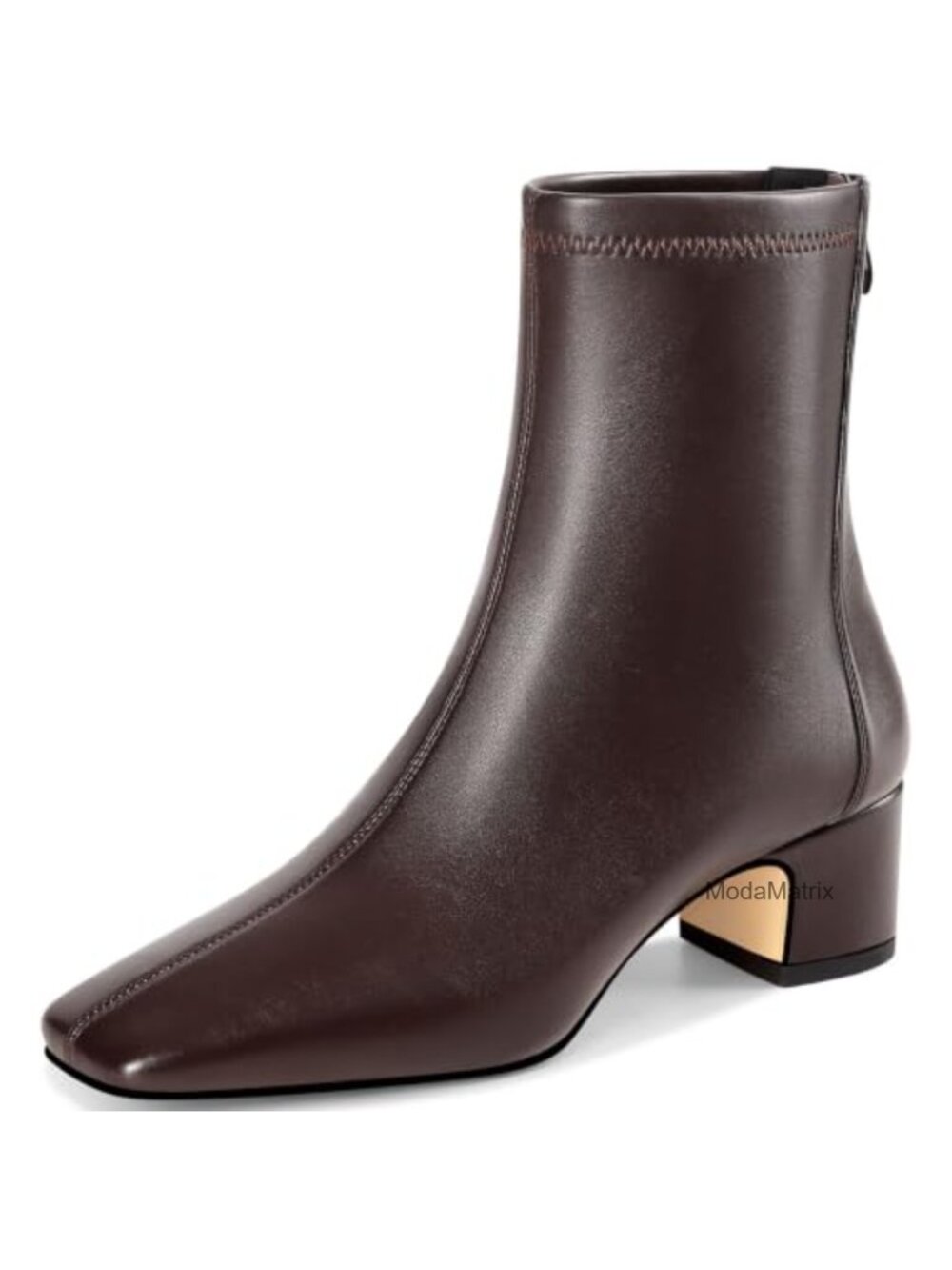 Women's Low Heel Square Toe Ankle Boots Faux Leather Back Zip Booties